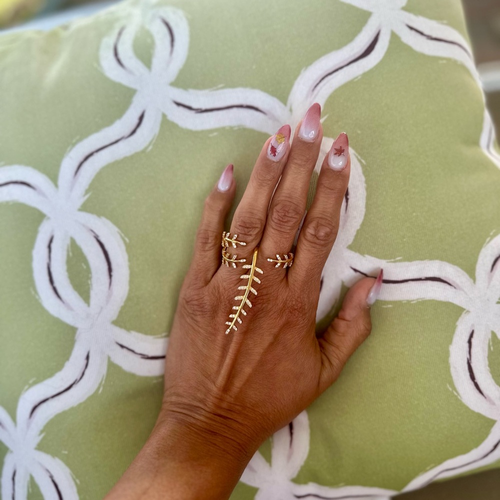 Two-Finger Ring Cascading Leaf With Diamondettes.… - image 4